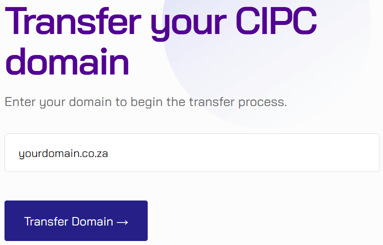 Okuhle Digital CIPC domain transfer entry field